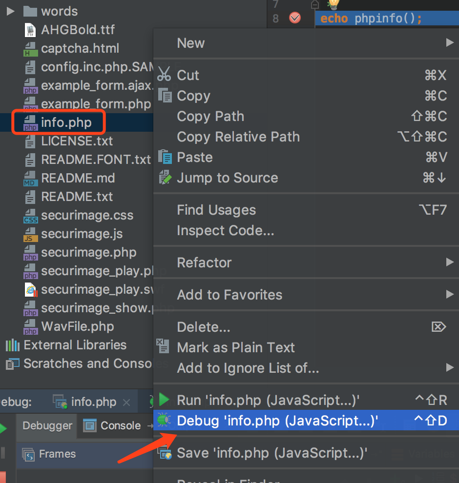 start php server with debug model.png